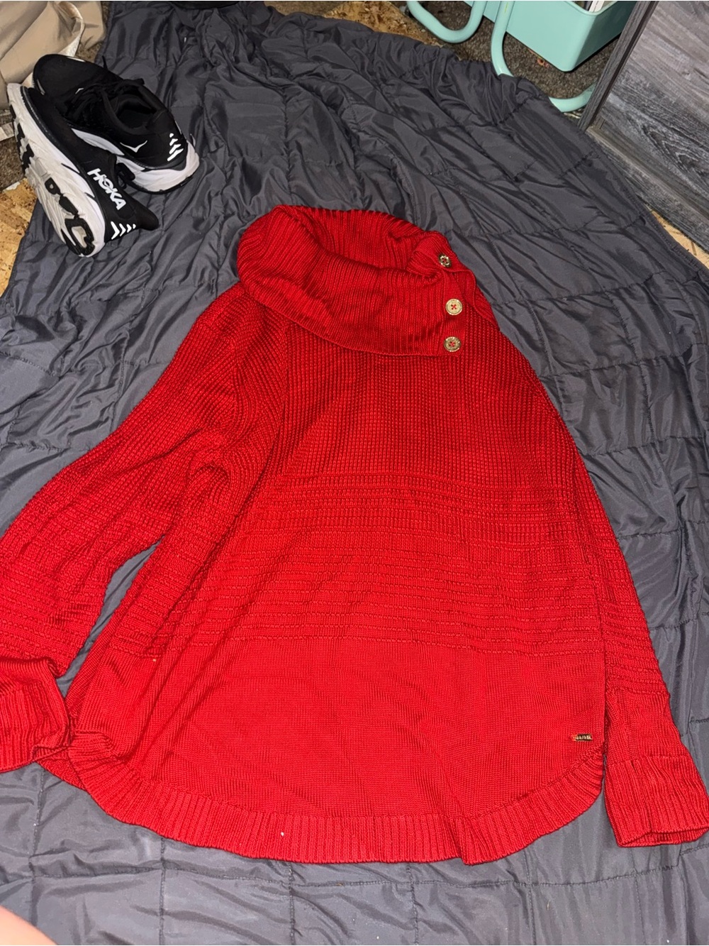 Calvin Klein Red Button-Cowl Knit Sweater